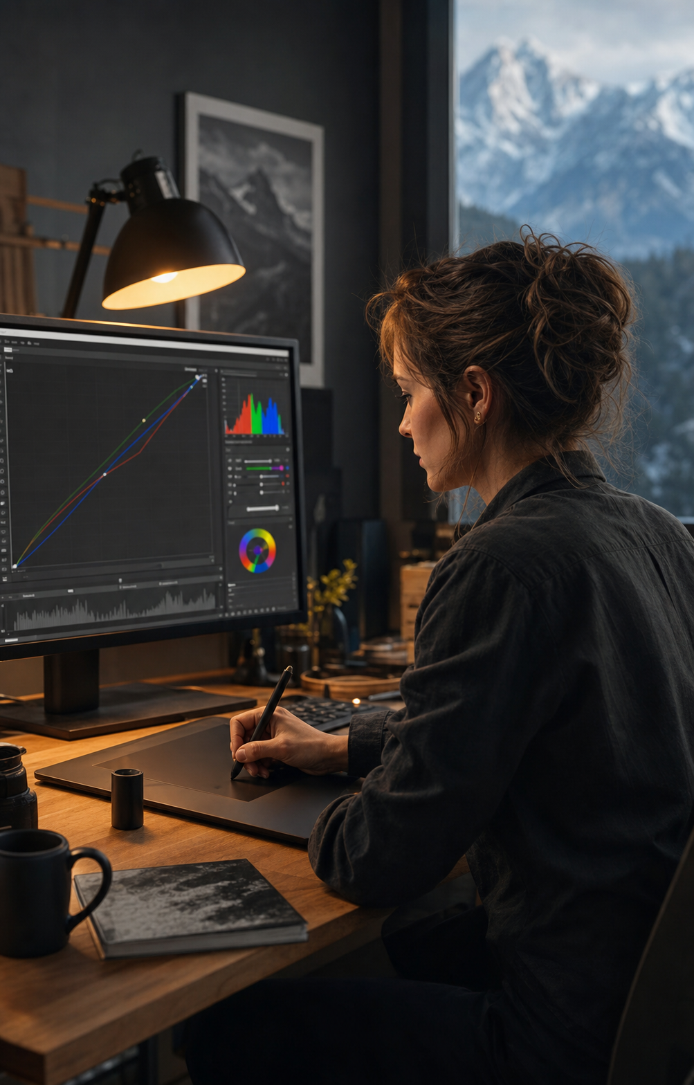 Vittoria Sanna al lavoro nello studio di post-produzione fotografica